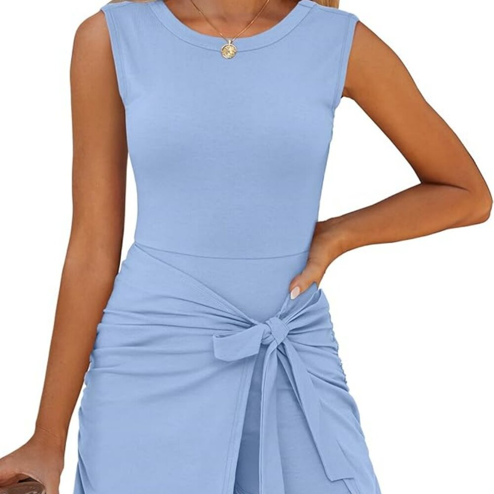 Caracilia Women Summer Sleeveless Romper Skort Mini Dress